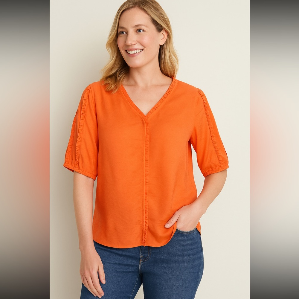 Chico's Bright Orange Blouse Ruffle details size 1